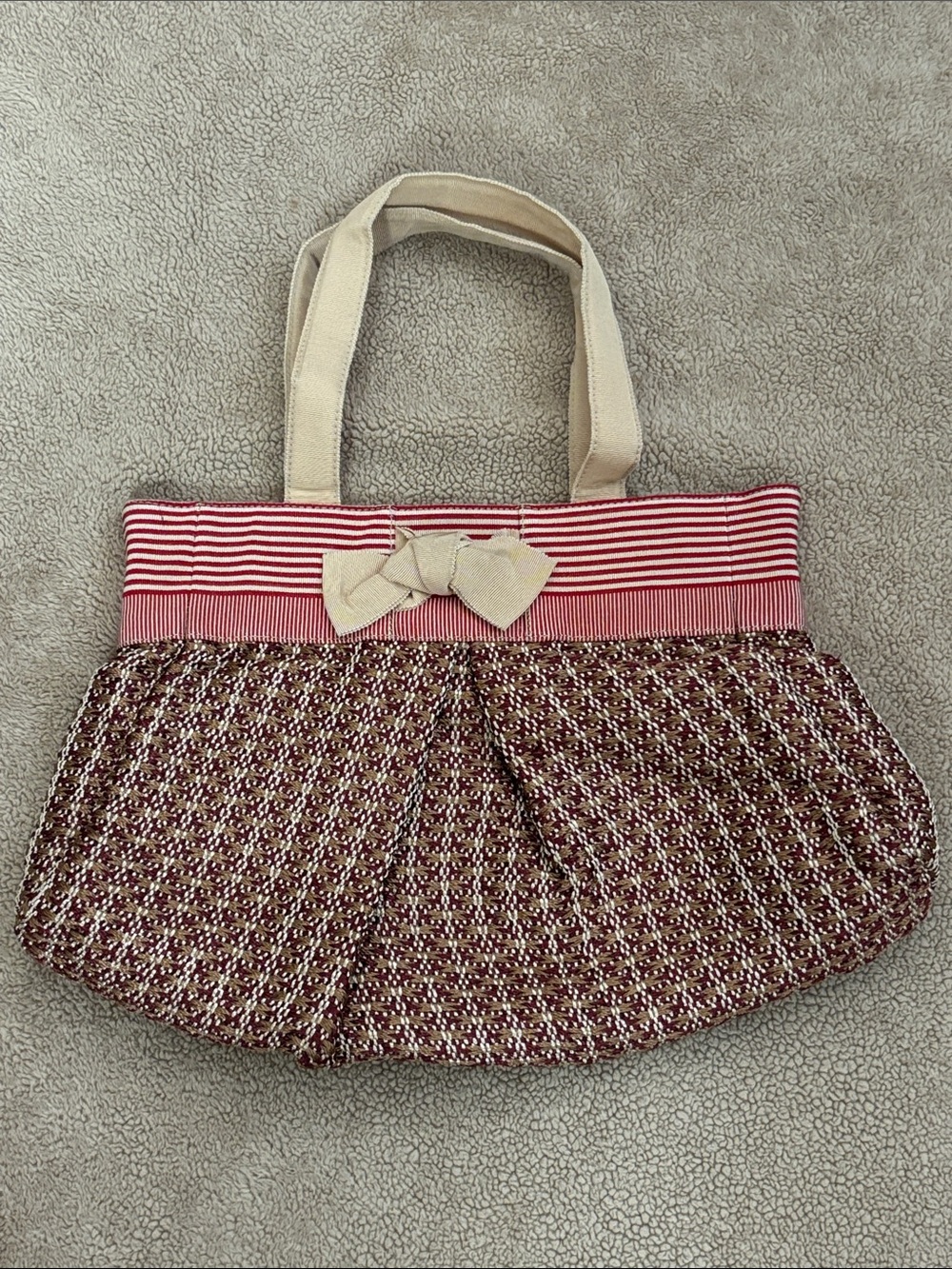 Furla Red Patterned Tote with Cream Handles and Bow (Marico for Furla ).